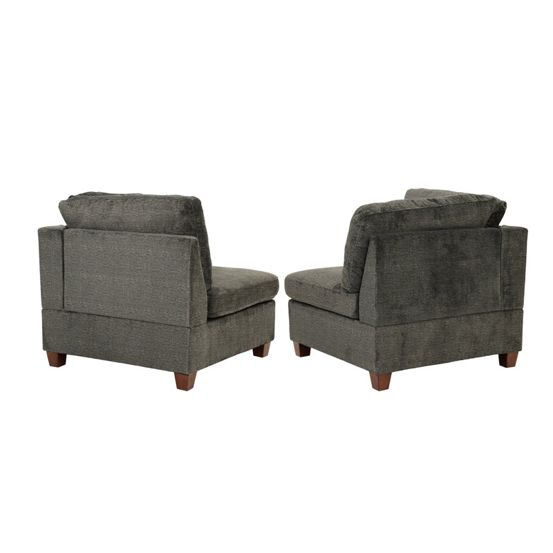 Fauteuil modulaire en tissu chenille gris - 2 pièces, structure en bois pour une construction confortable et stable