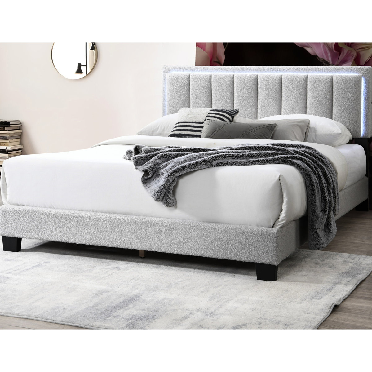 Latitude Run® Contemporary Gray Wool Queen Size Bed With Headboard And ...