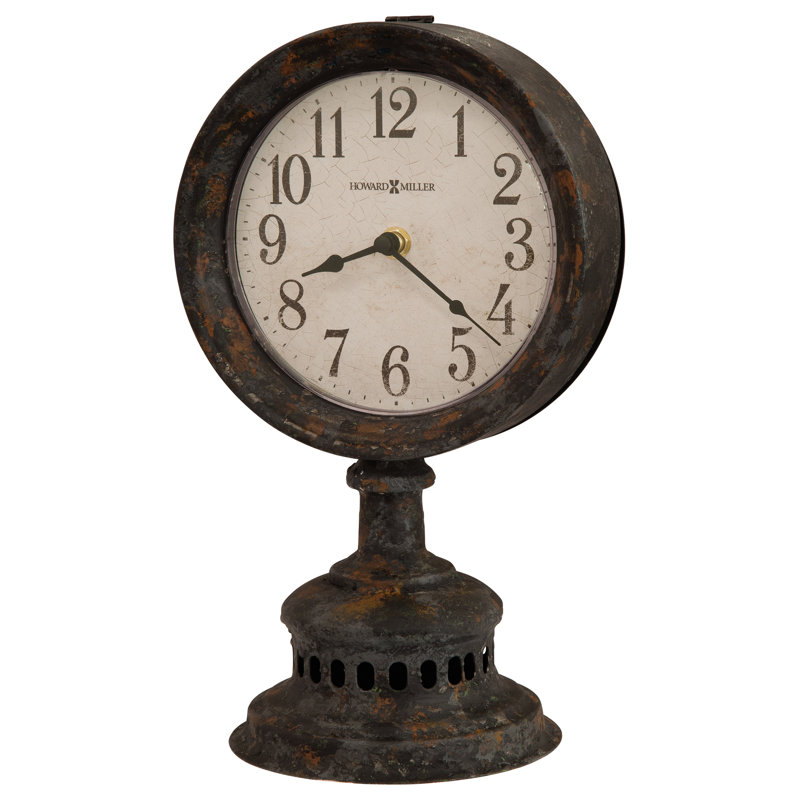 Traditional Analogue Metal Quartz Movement / Crystal Tabletop Clock in Antique Black/Antique White