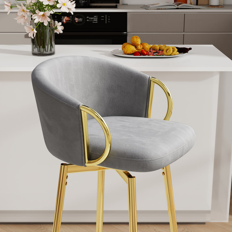 Tabouret de comptoir pivotant rembourré avec structure en métal (ensemble de 2), Doré, Gris