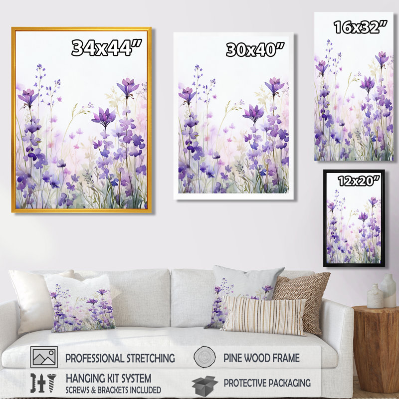 Décoration murale mauve, fleurs printanières dans la prairie - Fleurs sauvages, H 20 po x l 12 po x P 1 po