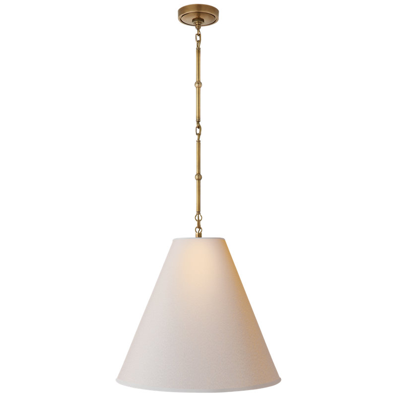 Thomas O'Brien Goodman Small Hanging Light, Antique Brass, 43" H x 18" W x 18" D, Fabric