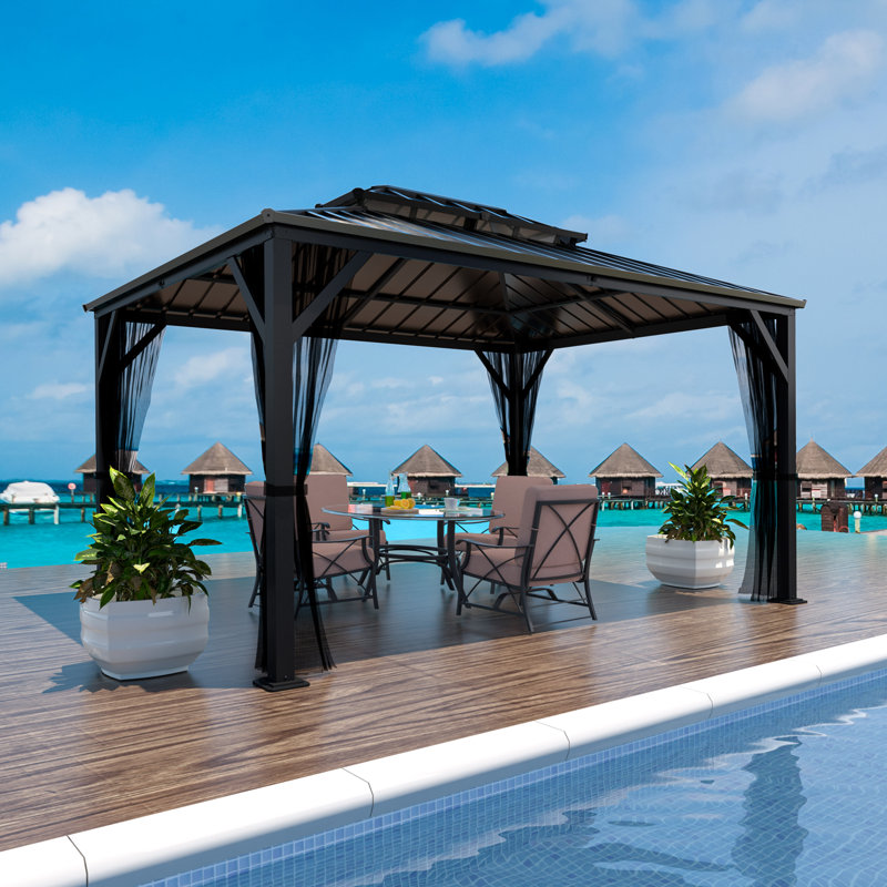Hardtop Double-Roofed Aluminum Patio Gazebo Multiple Sizes, 113.03" H x 168" W x 144" D