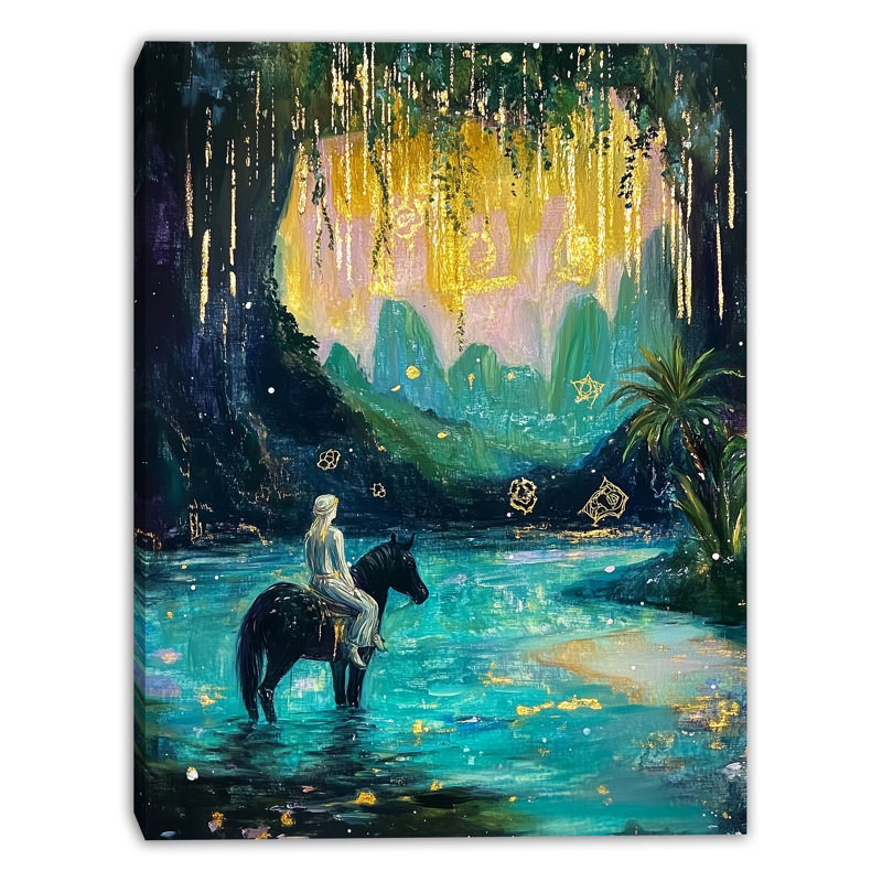 Art mural sur toile Gilded Waterfall Rider, H 48 po x l 36 po x P 1,5 po