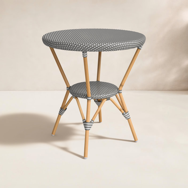Tobias Outdoor Rattan Round Bistro Table, Gray/White