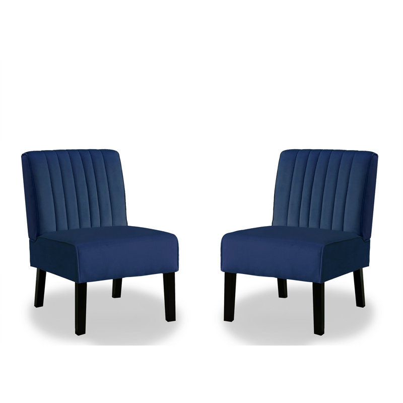 Reese Mid Century Modern Accent Chairs Set Of 2 With Minimalist Design, Dark Blue Velvet