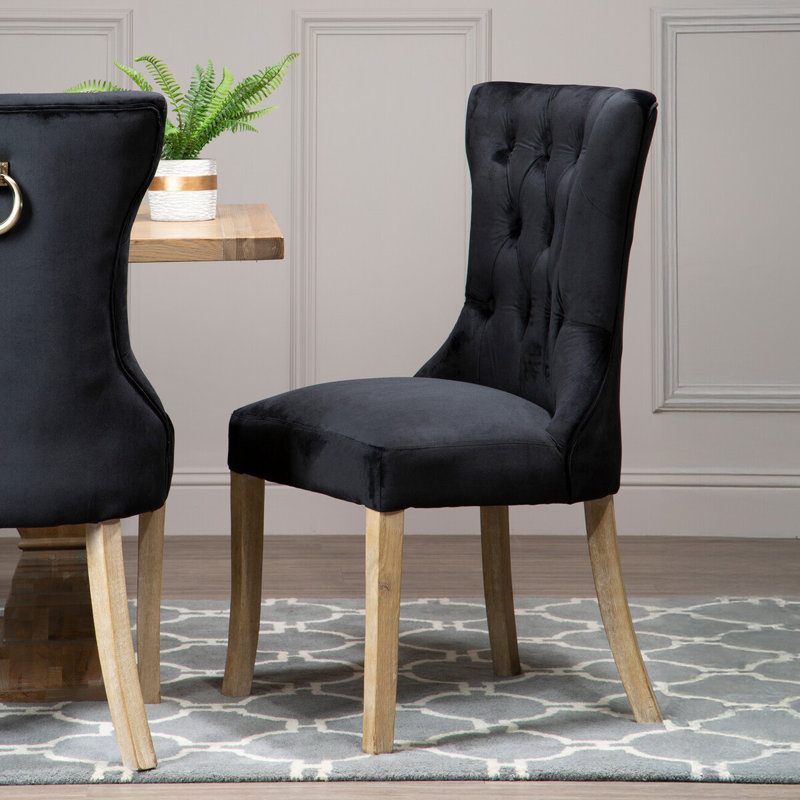 Otsego 137.2cm H Tufted Velvet Upholstered Side Chair, Black