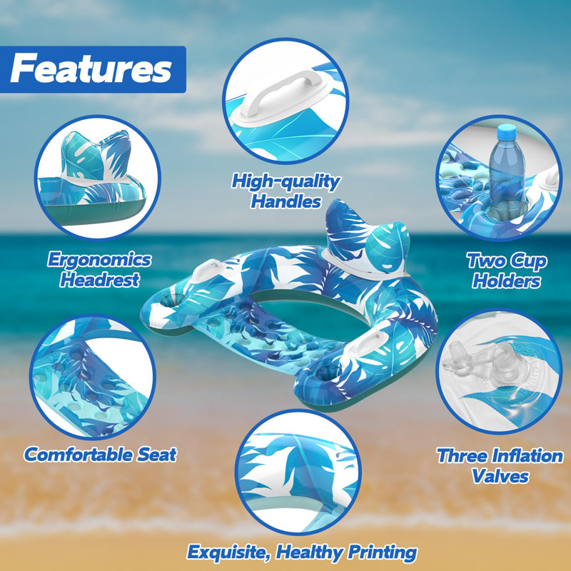 3-Pack PVC U-Shaped Inflatable Pool Floats with Cup Holders
