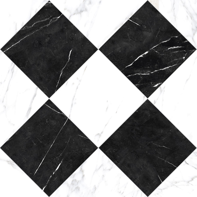 Tavari damier 10X10 Marquina et Carrare, Blanc/Noir