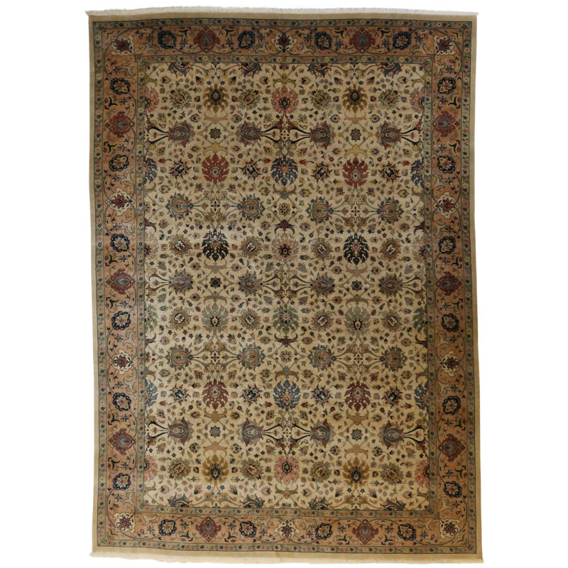 Oriental Hand-Knotted Wool Beige/Salmon Area Rug, Rectangle 12'8" x 18'6"
