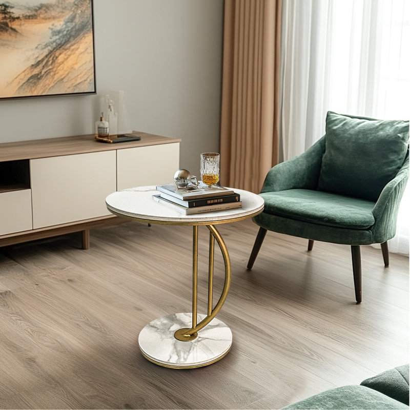 Azka End Table, Gold/White