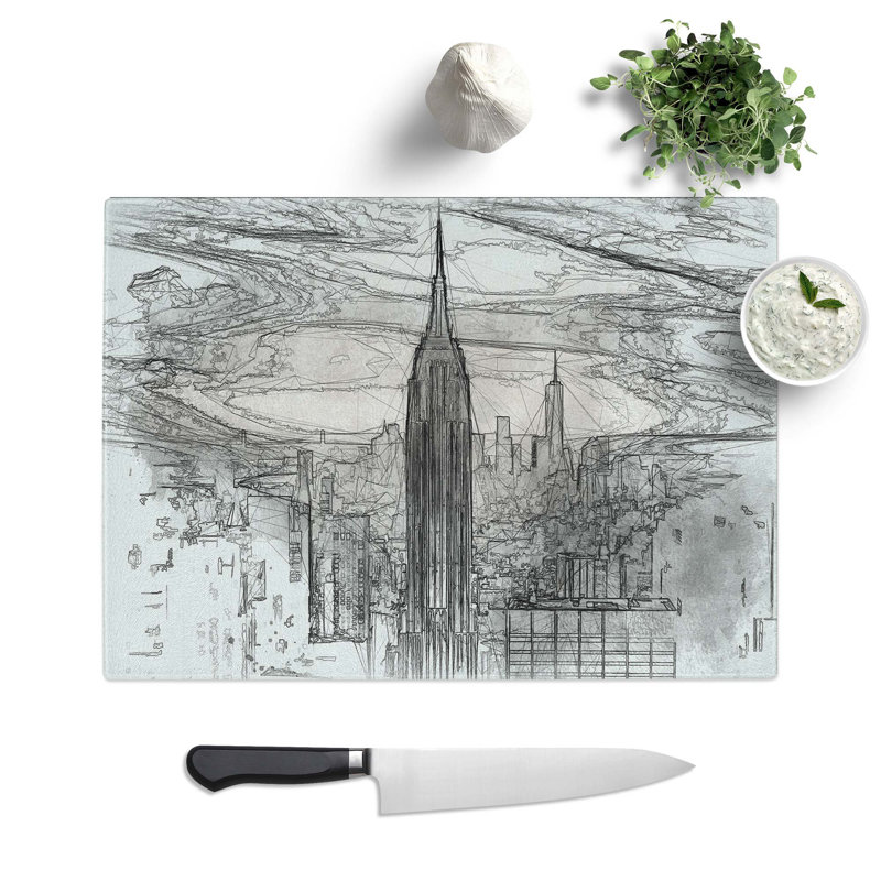 Tempered Glass New York Skyline Chopping Board, 28.5 cm W x 20 cm L