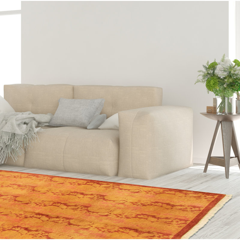 Tapis décoratif en laine noué à la main de conception unique noué à la main new age de style persan 18/20 jaune 4 pi 11 po x 5 pi