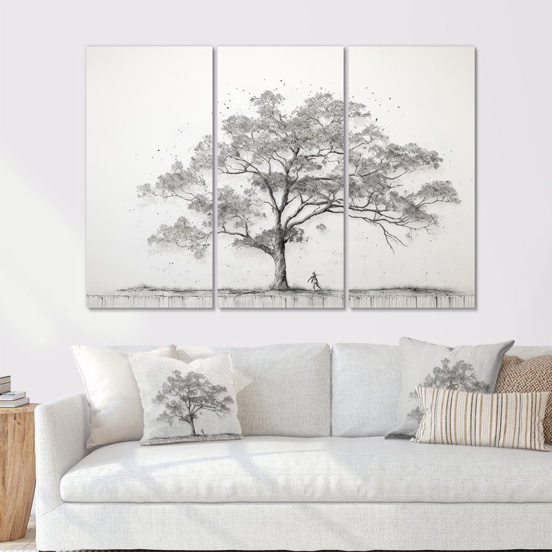 Minimalisme, arbre blanc, pin, rêve II - ensemble d'art sur toile de pin, H 28 po x l 36 po x P 1 po