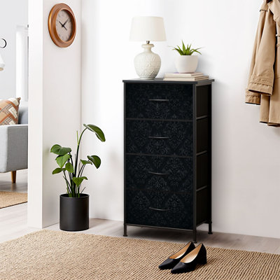 Commode pour chambre à coucher Commode pour chambre à coucher Petits éléments floraux gris anthracite sans couture Commodes et commodes de rangement en tissu avec bacs de rangement à 4 tiroirs