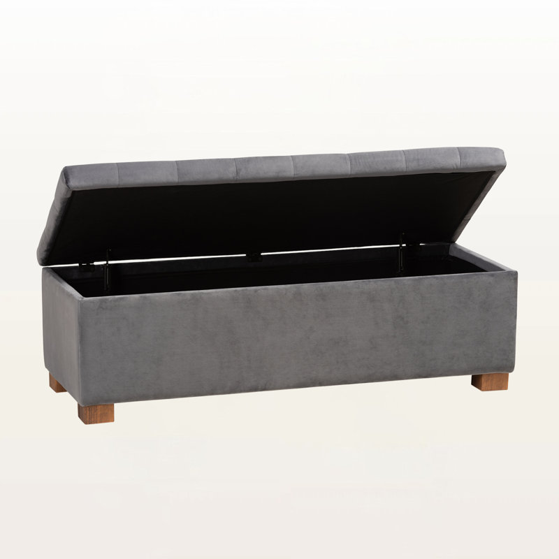 Banc de rangement à couvercle rabattable avec revêtement en velours gris, H 15,35 po x l 46,06 po x P 16,73 po, Gris
