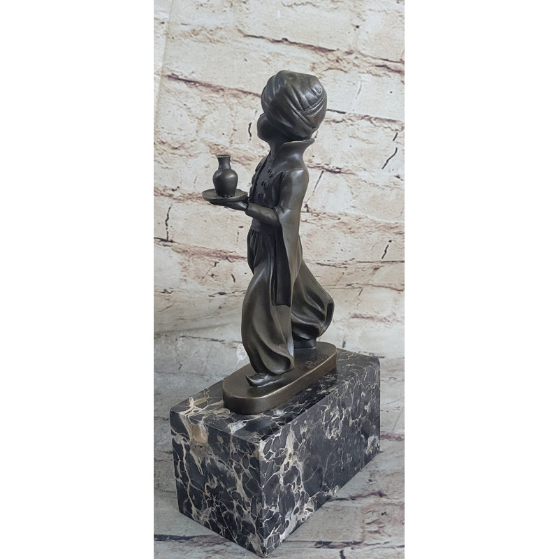 Vintage Sign Arab Boy Server Bronze Sculpture Book-End Bookend Statue Figurine