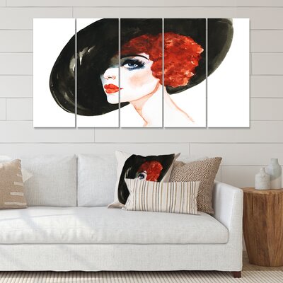 Red Head Lady in Hat Portrait of Woman - 5 Piece Wrapped Canvas Graphic Art Print Set -  East Urban Home, 82345EA9591C463A8D8EBD83E5261116