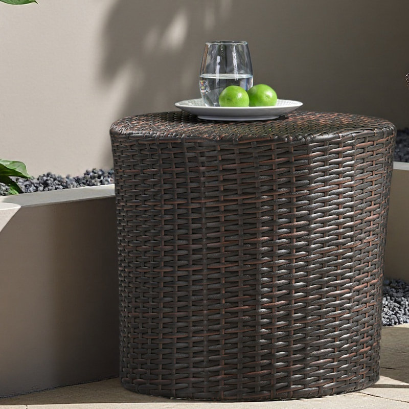 Table d'appoint Barrel, table de bout en osier pour l'extérieur