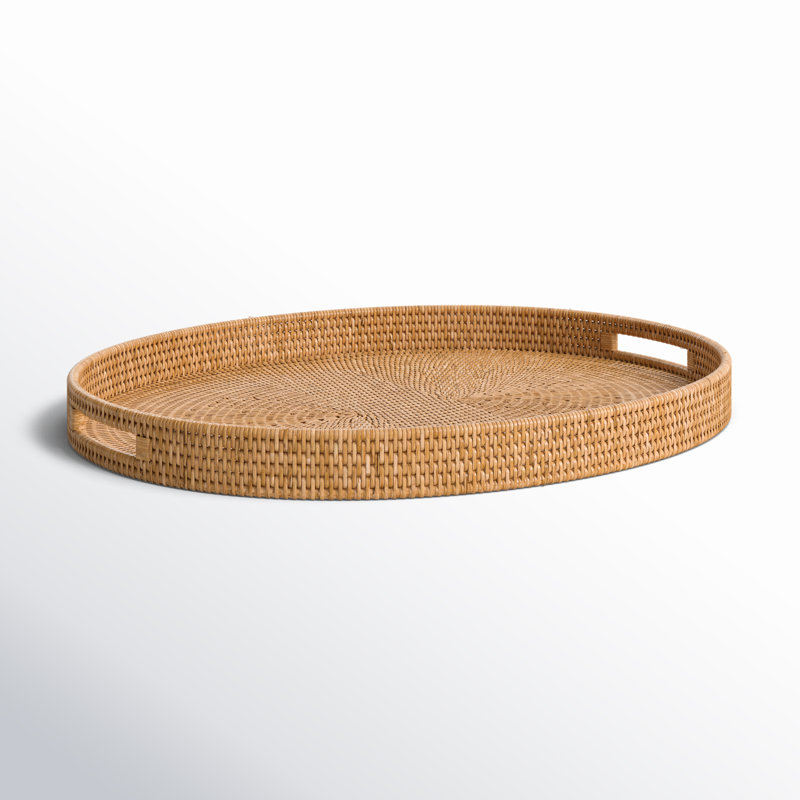 Artifacts Rattan Oval Ottoman Tray With Cutout Handles, Honey Brown