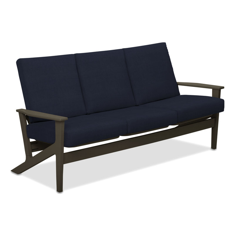 Canapé de patio avec coussins Chrisa, Spectre indigo Sunbrella®, Bois de plage