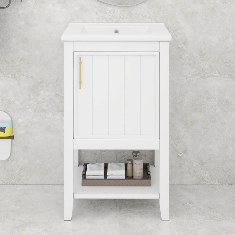 Meuble-lavabo de 20 pouces avec support de rangement, tablette ouverte, Blanc