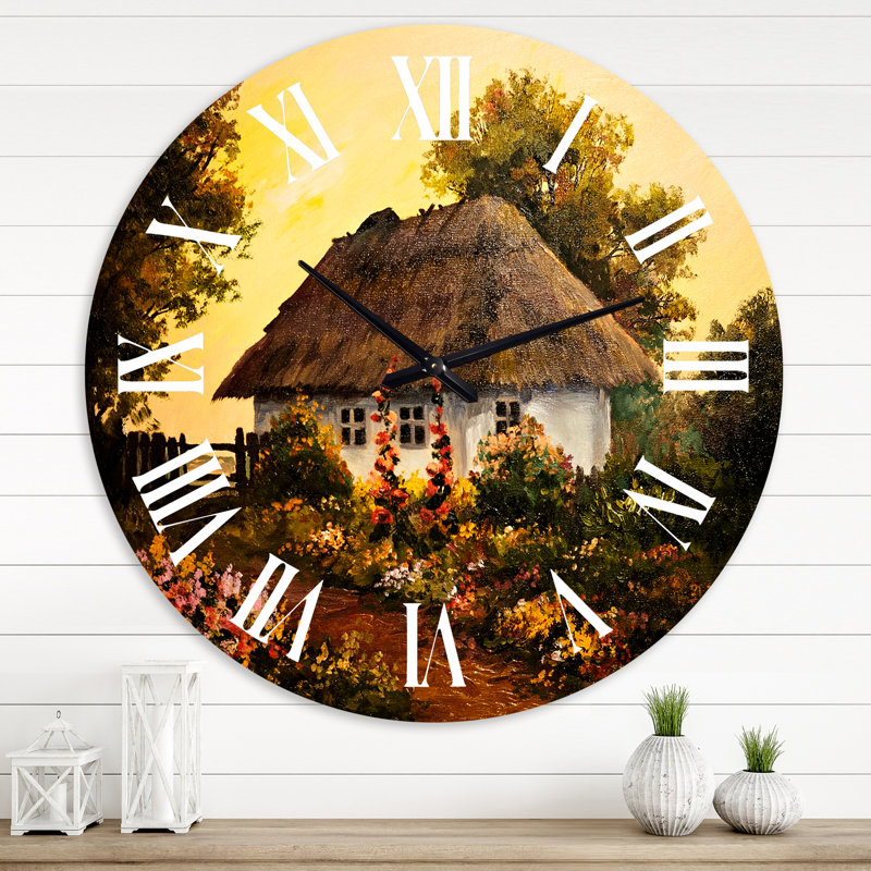 Chalet traditionnel au coucher du soleil en automne - Horloge murale traditionnelle, Surdimensionné