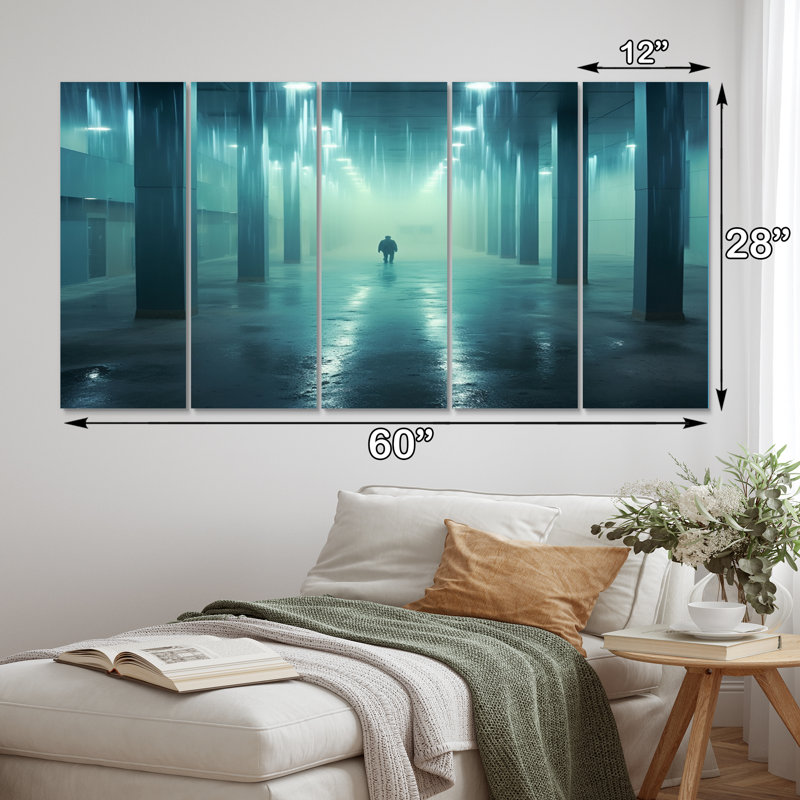 «Wondering Through The Blue Woods» - Décoration murale paysage abstrait - 5 panneaux égaux