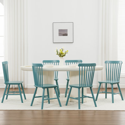 Mid Century Windsor Back Solid Wood Dining Chair, Farmhouse Slat Back Side Chair For Kitchen/Dining Room/Restaurant (Set of 6) 