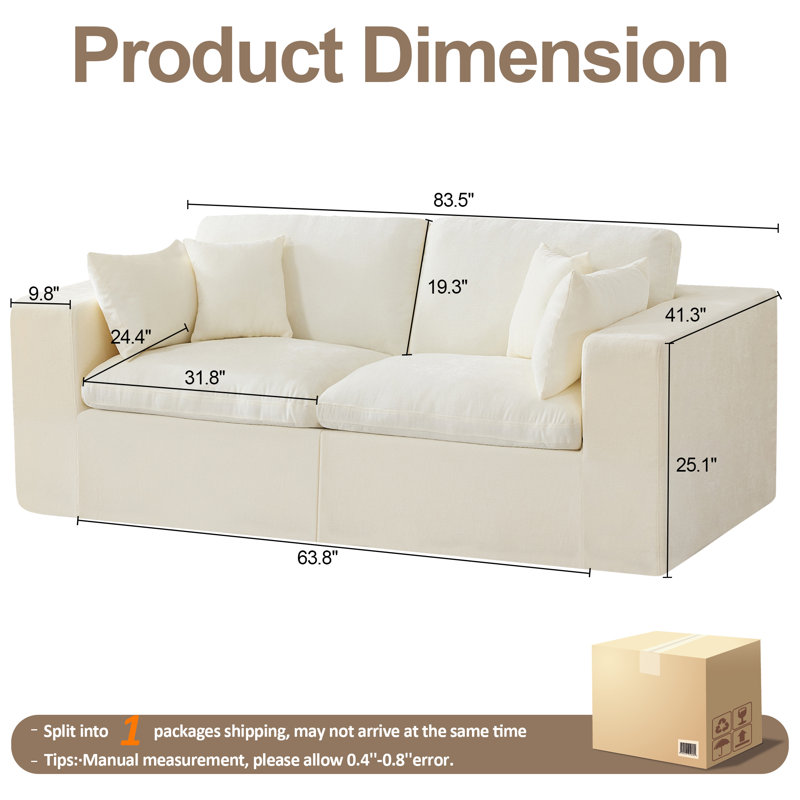 Canapé en chenille, H 25,1 po x l 83,5 po x P 41,3 po, Beige