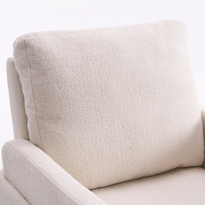 Boucle  Upholstered Accent Chair Wing Back Armchair With Solid Wood Base, White