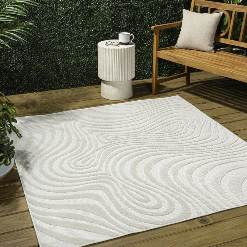Tapis rayé crème / ivoire Maribo, Carré 9 pi