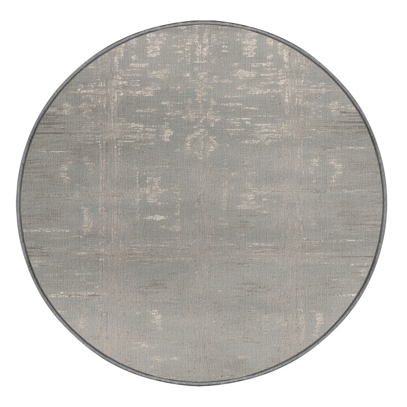 Tapis abstrait gris lavable à la machine, Rond 7 pi