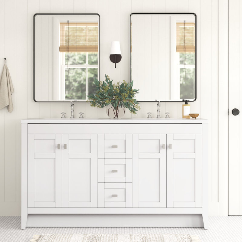 60.5" Double Bathroom Vanity With Cultured Marble Top, White