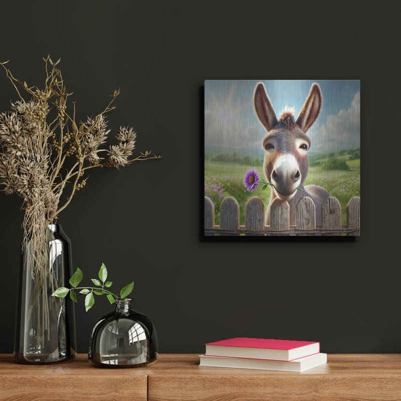  'Nice To Meet You - Donkey' by Rey Klimt Metal Wall Art, 12" x 12"