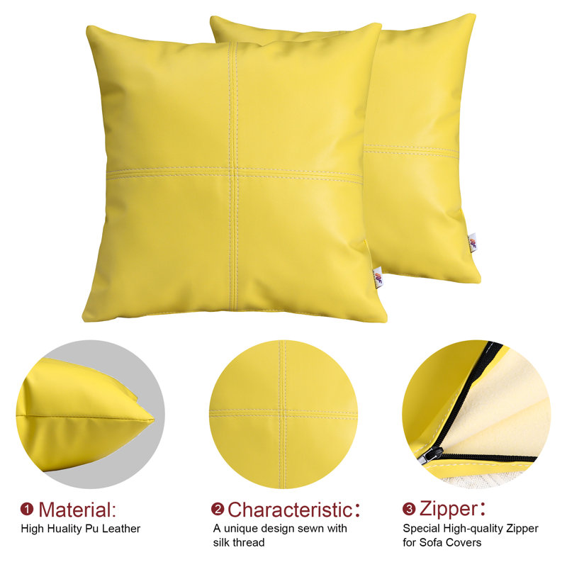Housse de coussin en similicuir, Jaune