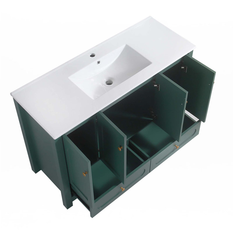 Ensemble de meuble-lavabo avec lavabo en céramique, Vert