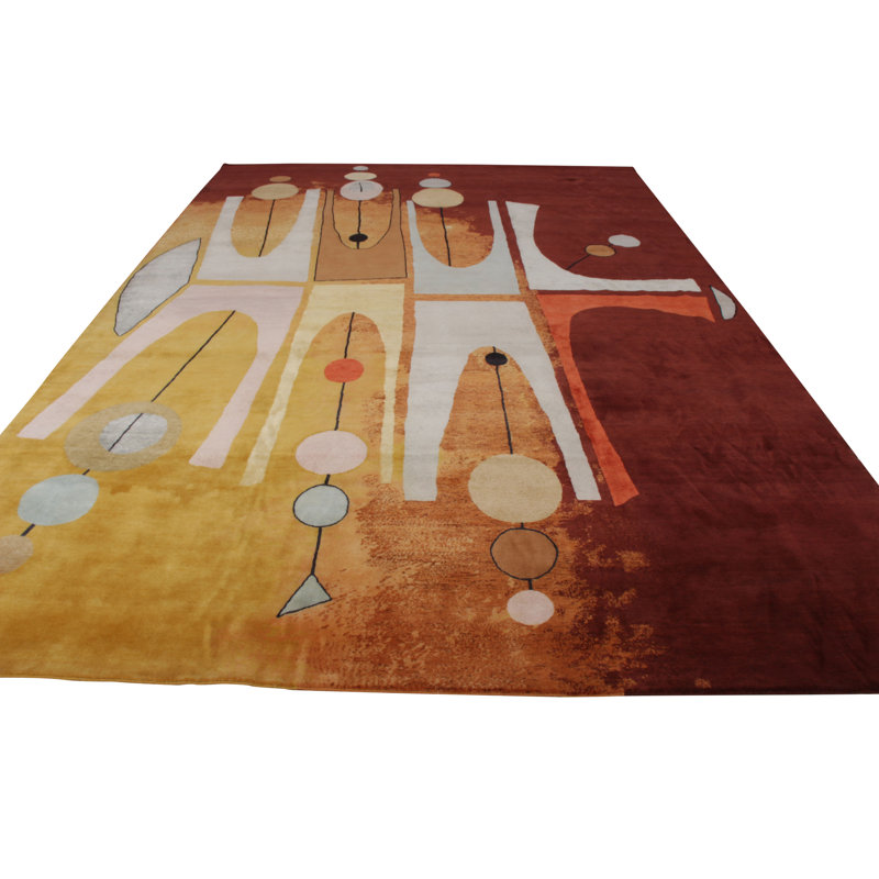 Mid Century Modern Hand Knotted Wool Geometric Area Rug, Rectangle 8' x 10'