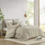 3 pièces édredon taupe très grand / très grand - rembourrage 100% coton à rayures alternées et garniture contrastante lavable à la machine grande taille rayé par