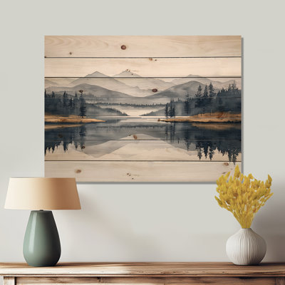 The Valley Of Tranquility Of Lakeside Mountains II - Lake House Wood Wall Art - On Natural Pine Wood