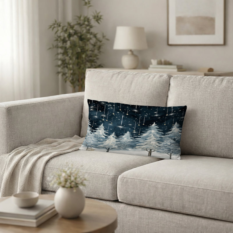 Coussin Winter Winter Tree Starry Night Sky I Printed, 12"H x 20"W