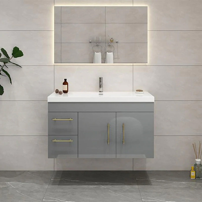 Ensemble de meuble-lavabo simple mural 42 po, Gris brillant