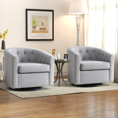 Raulin 29.5'' Wide Modern Soft Linen Upholstered Tufted Arm Accent Chair with Swivel