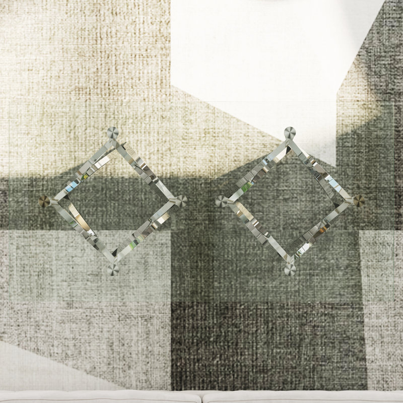 2 Piece Clear Tempered Glass And Silver Living Room Table Set