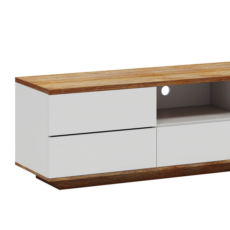 Meuble télé moderne avec rangement multifonctionnel, Blanc/naturel