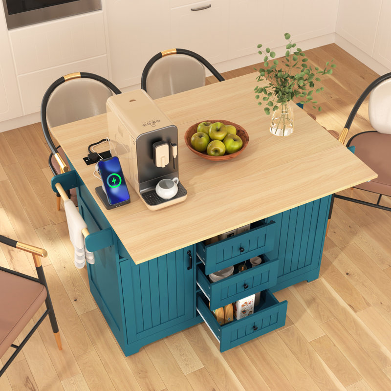 Versatile Large Kitchen Island With Drop Leaf, Rolling Cart, Power Outlet, And Ample Storage For Modern Kitchens And Dining Rooms