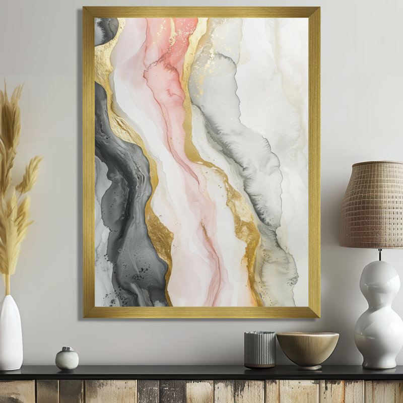 Symonds - Abstract Wall Decor, 20" H x 12" W, Single Picture Framed Print, Gold