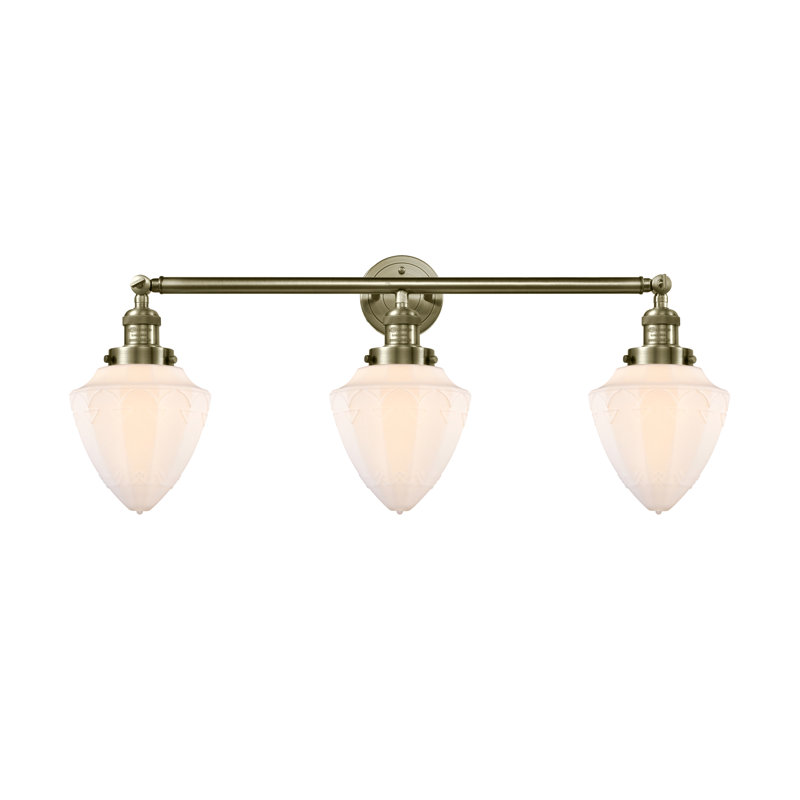 Éclairage pour meuble-lavabo à intensité variable à 3 lumières Arns, Laiton antique, Blanc mat