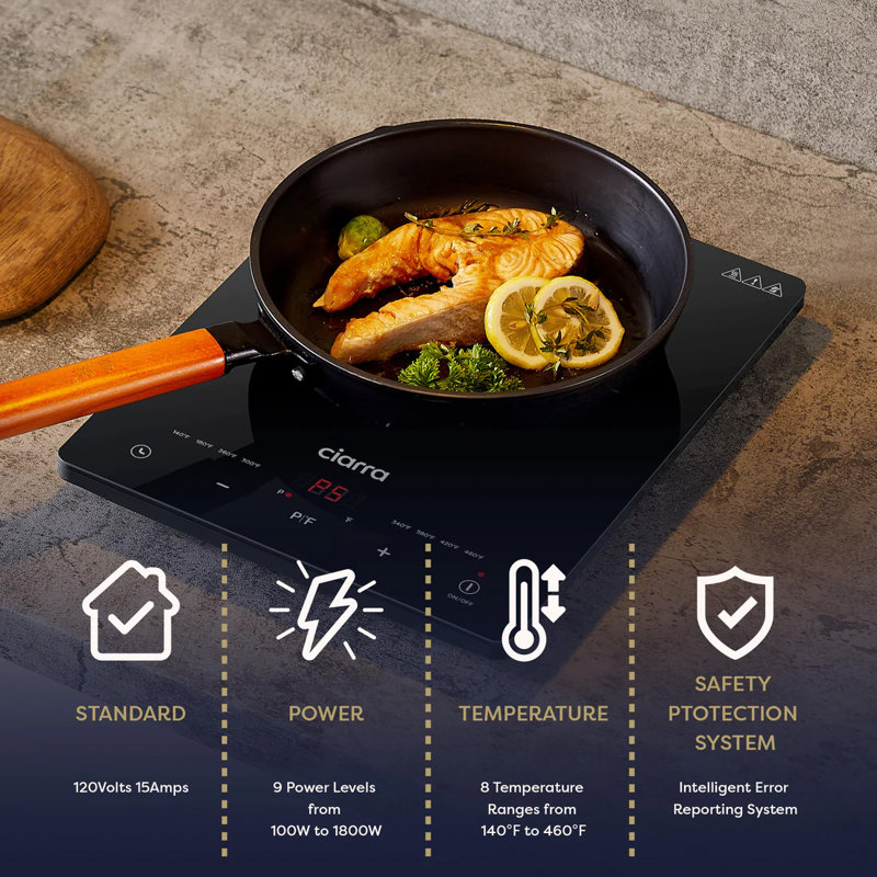 Ciarra Black Glass Portable Induction Cooktop with Touch Control