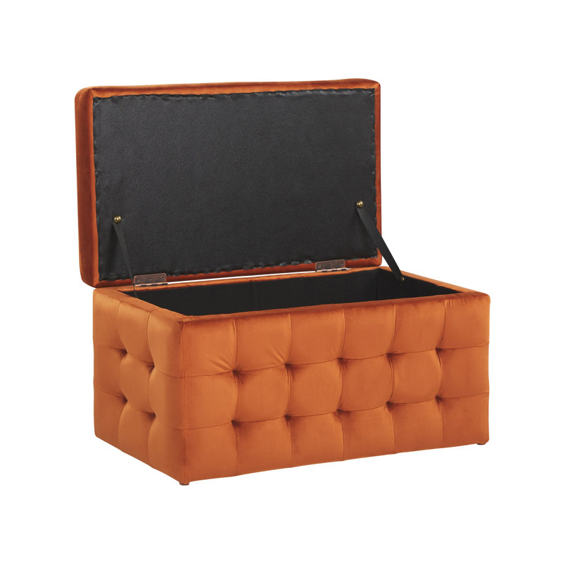 Francina 72cm Wide Velvet Tufted Rectangle Solid Colour Ottoman with Storage, Orange